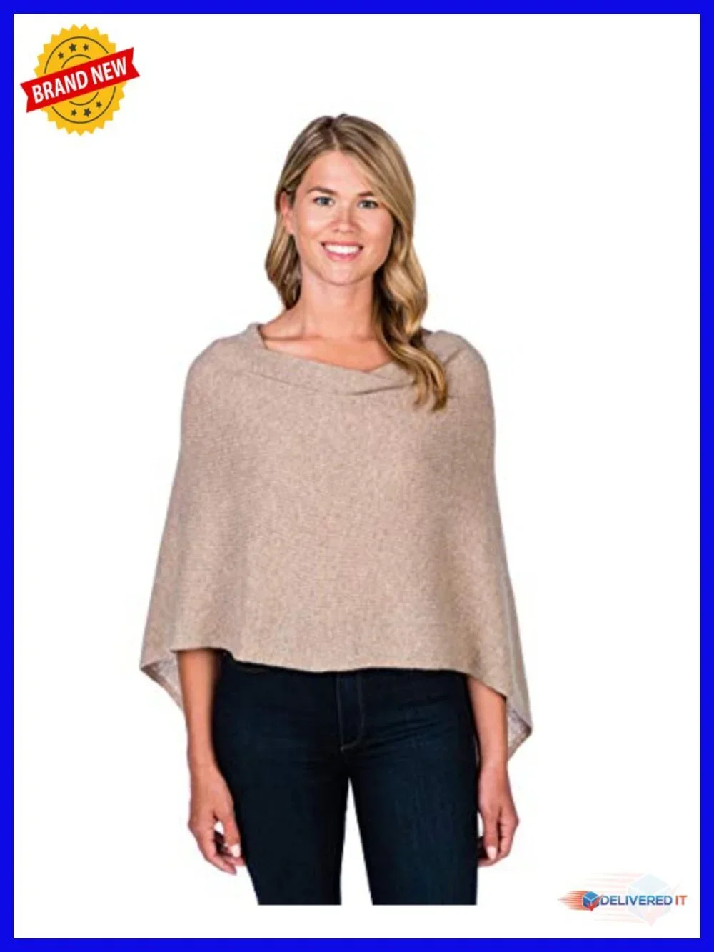 100% Cashmere Poncho Wrap - Womens Dress Topper Cape